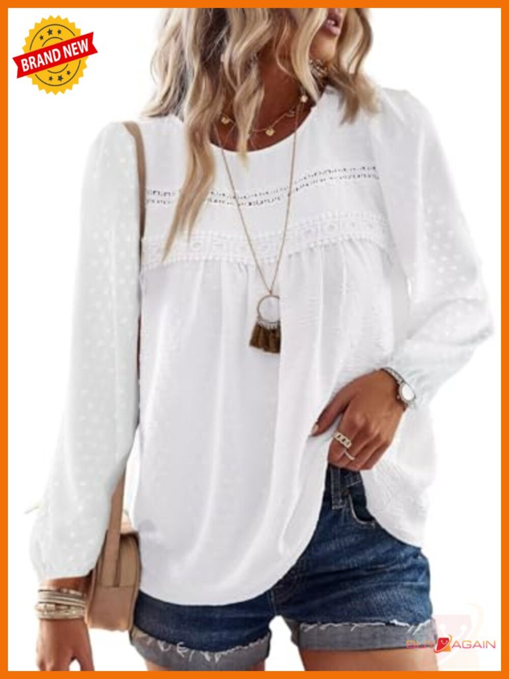 Womens Crochet Lace Boho Tunic Top Long Sleeve Loose Fit Blouse